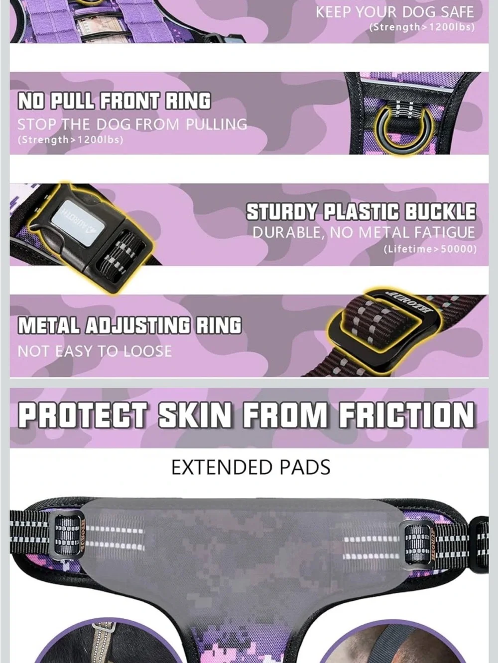 Purple & Pink Digital Camo Tactical Dog Harness